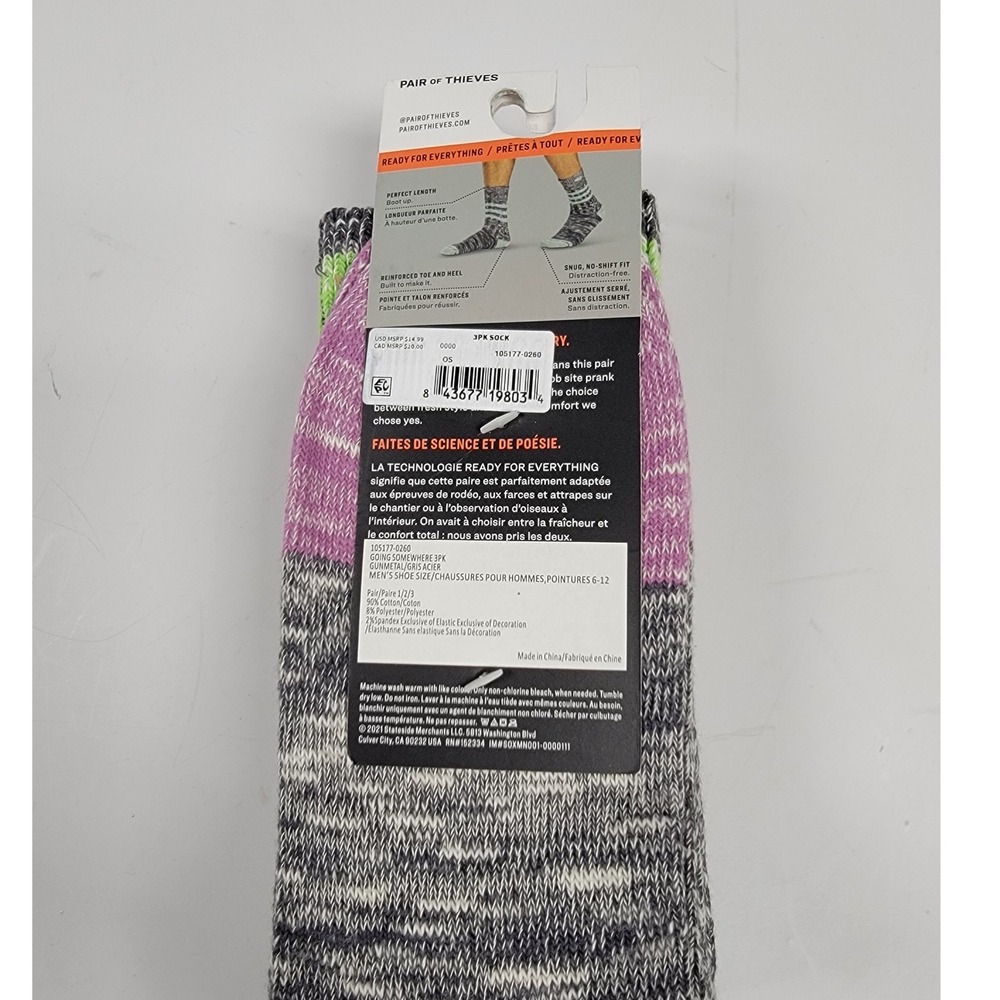 Pair of Thieves Socks Mens 6-12 3 Pair Reinforced Boot Crew Socks NWT - Picture 3 of 4
